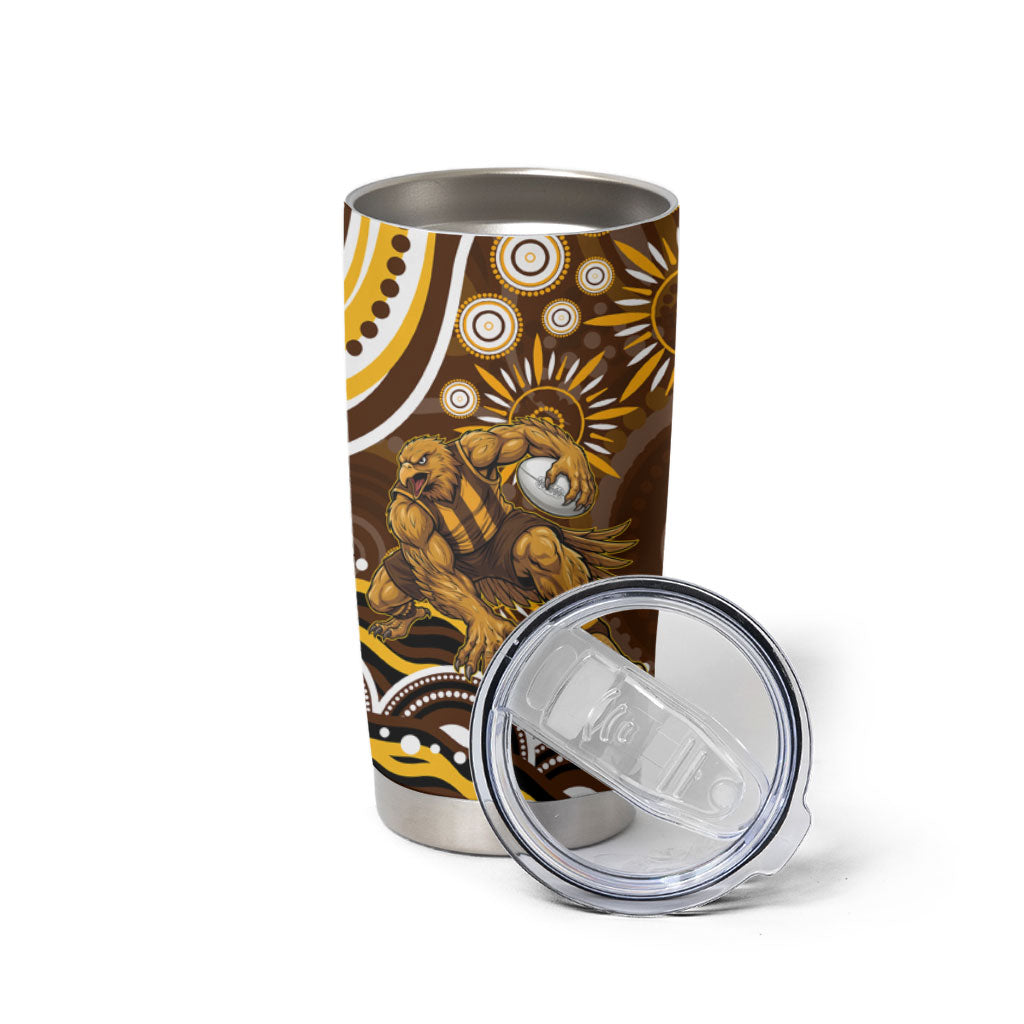 Personalized Hawthorn Hawks AFL Mascot Tumbler Cup Aboriginal Dot Art - Dreamtime Football Mascot
