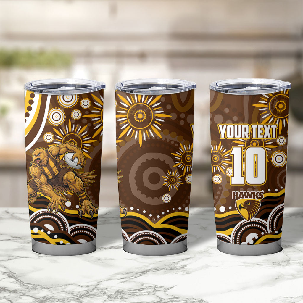 Personalized Hawthorn Hawks AFL Mascot Tumbler Cup Aboriginal Dot Art - Dreamtime Football Mascot