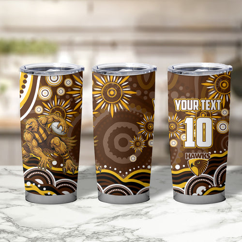 Personalized Hawthorn Hawks AFL Mascot Tumbler Cup Aboriginal Dot Art - Dreamtime Football Mascot