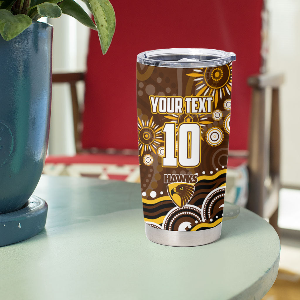 Personalized Hawthorn Hawks AFL Mascot Tumbler Cup Aboriginal Dot Art - Dreamtime Football Mascot