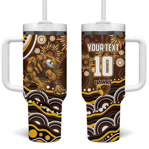 Personalized Hawthorn Hawks AFL Mascot Tumbler With Handle Aboriginal Dot Art - Dreamtime Football Mascot