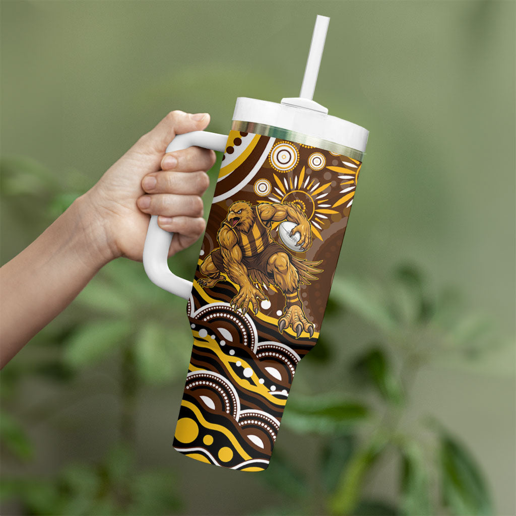 Personalized Hawthorn Hawks AFL Mascot Tumbler With Handle Aboriginal Dot Art - Dreamtime Football Mascot