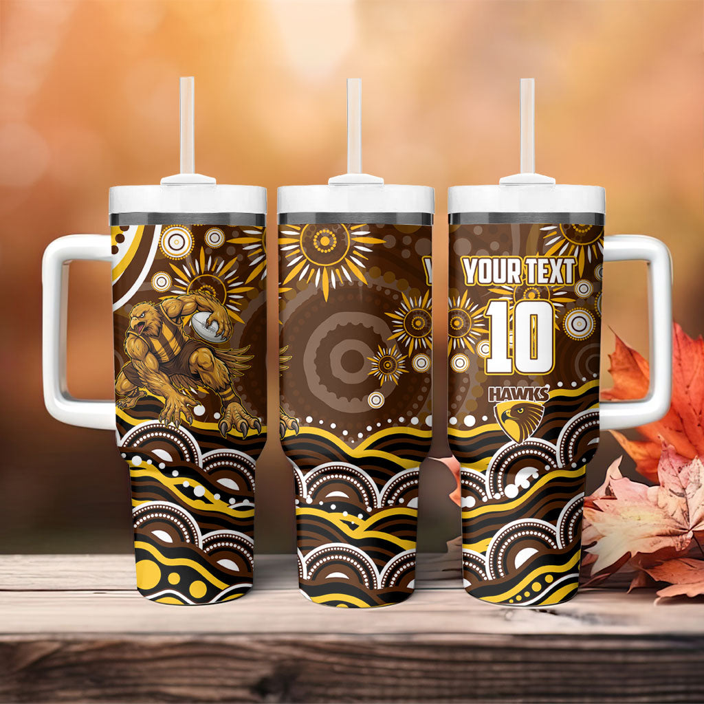 Personalized Hawthorn Hawks AFL Mascot Tumbler With Handle Aboriginal Dot Art - Dreamtime Football Mascot