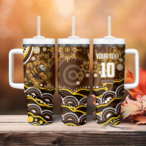 Personalized Hawthorn Hawks AFL Mascot Tumbler With Handle Aboriginal Dot Art - Dreamtime Football Mascot