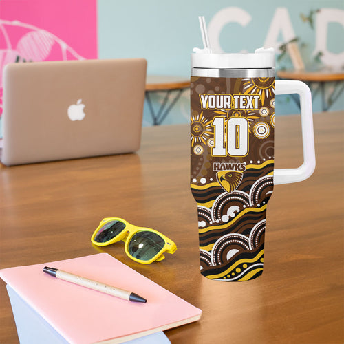Personalized Hawthorn Hawks AFL Mascot Tumbler With Handle Aboriginal Dot Art - Dreamtime Football Mascot