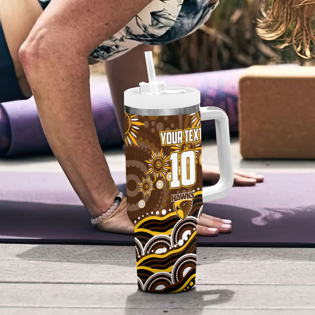 Personalized Hawthorn Hawks AFL Mascot Tumbler With Handle Aboriginal Dot Art - Dreamtime Football Mascot