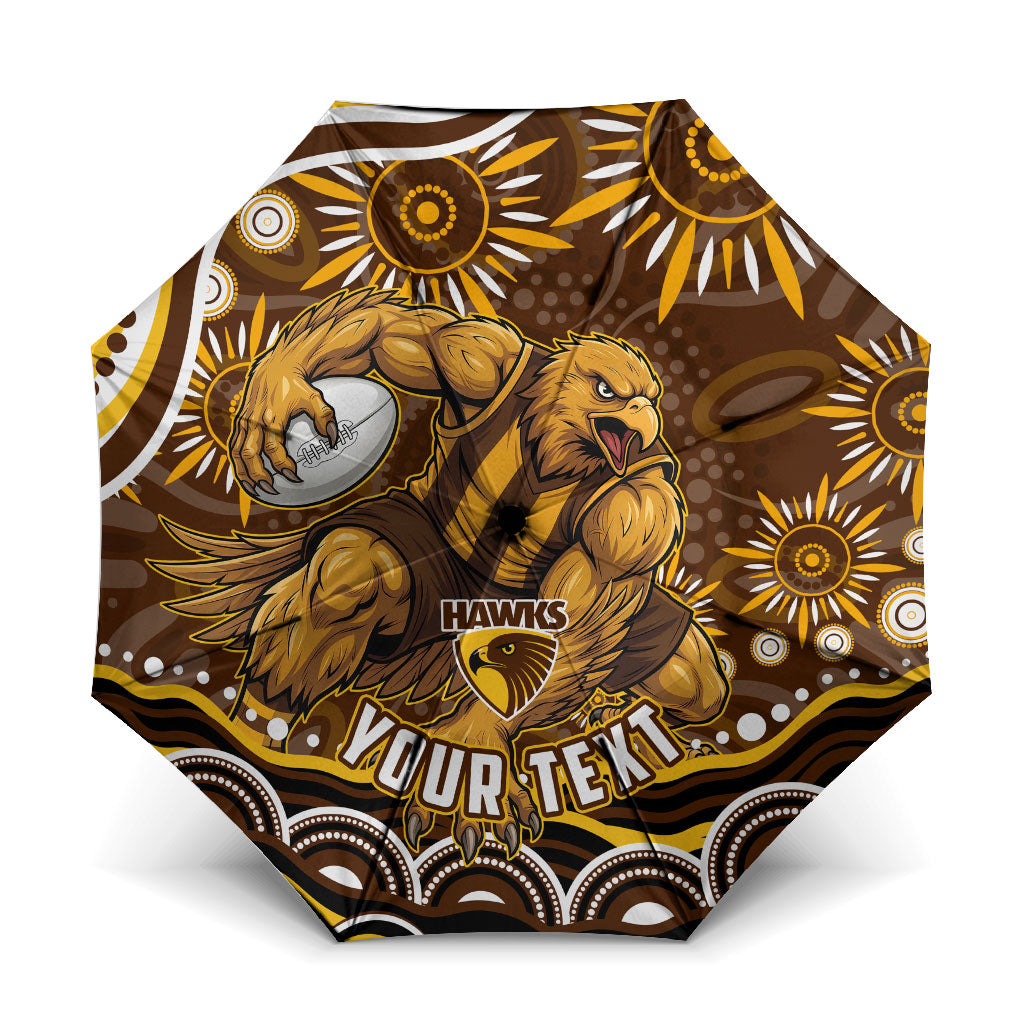 Personalized Hawthorn Hawks AFL Mascot Umbrella Aboriginal Dot Art - Dreamtime Football Mascot