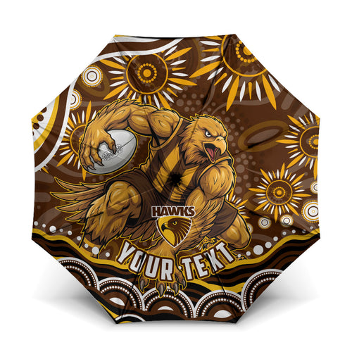 Personalized Hawthorn Hawks AFL Mascot Umbrella Aboriginal Dot Art - Dreamtime Football Mascot