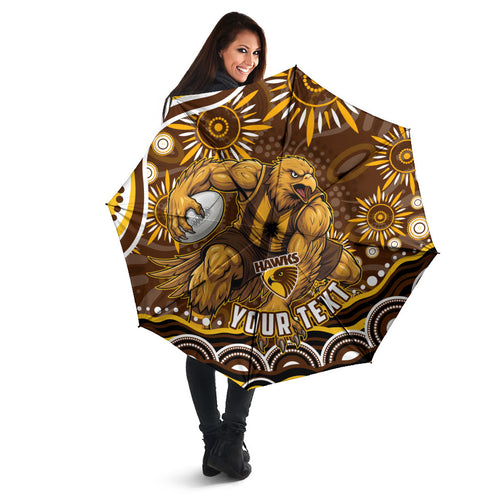 Personalized Hawthorn Hawks AFL Mascot Umbrella Aboriginal Dot Art - Dreamtime Football Mascot