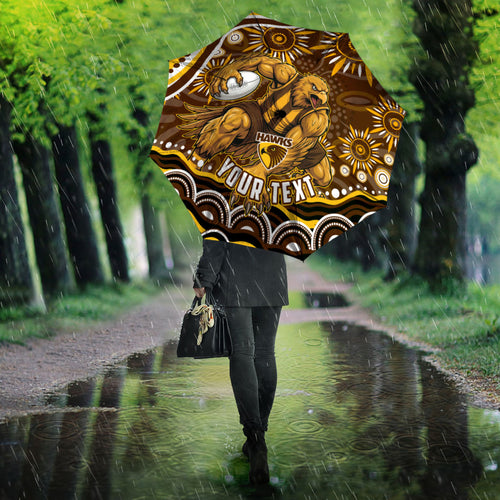 Personalized Hawthorn Hawks AFL Mascot Umbrella Aboriginal Dot Art - Dreamtime Football Mascot