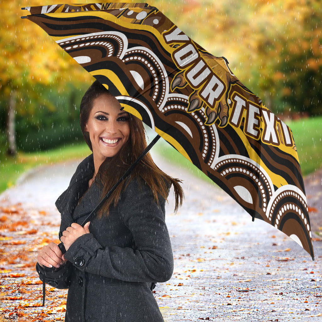 Personalized Hawthorn Hawks AFL Mascot Umbrella Aboriginal Dot Art - Dreamtime Football Mascot