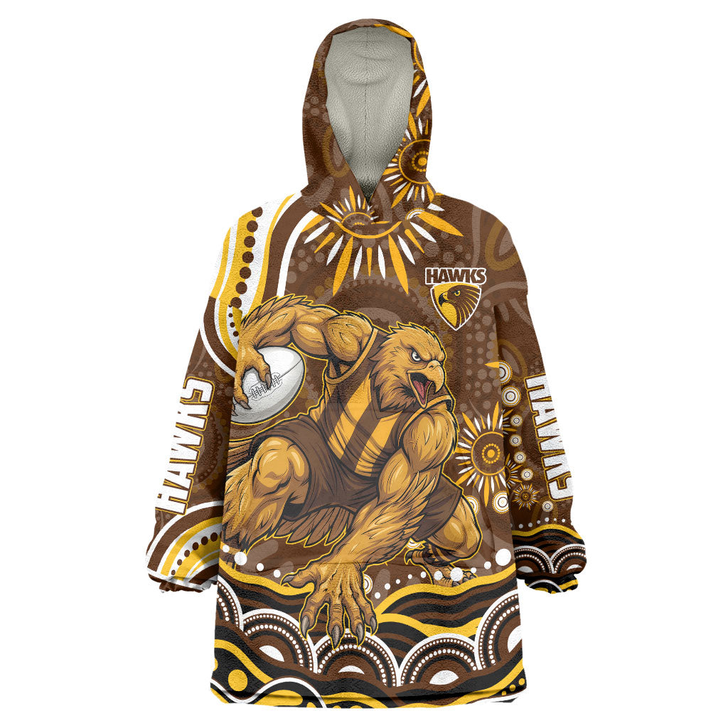 Personalized Hawthorn Hawks AFL Mascot Wearable Blanket Hoodie Aboriginal Dot Art - Dreamtime Football Mascot