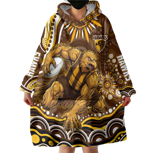 Personalized Hawthorn Hawks AFL Mascot Wearable Blanket Hoodie Aboriginal Dot Art - Dreamtime Football Mascot