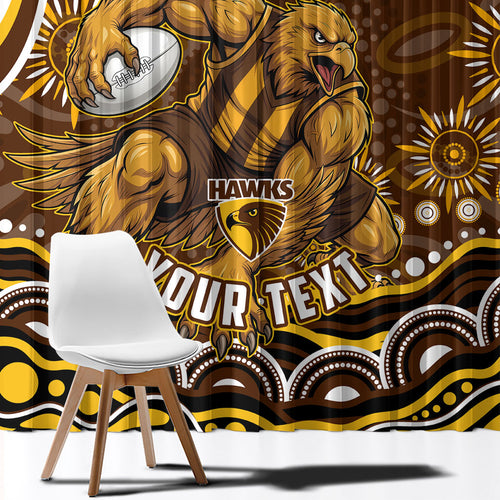 Personalized Hawthorn Hawks AFL Mascot Window Curtain Aboriginal Dot Art - Dreamtime Football Mascot