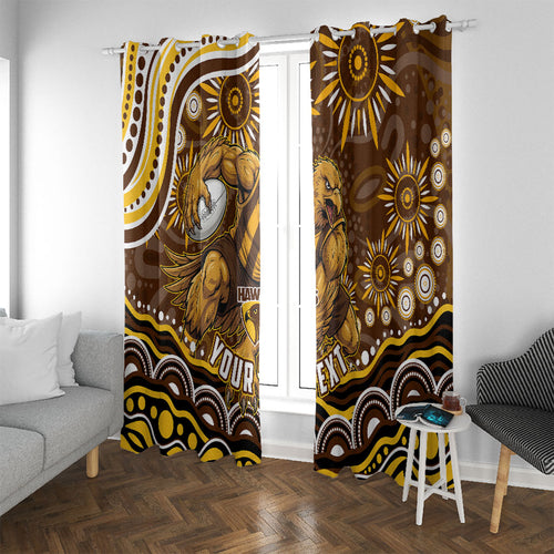 Personalized Hawthorn Hawks AFL Mascot Window Curtain Aboriginal Dot Art - Dreamtime Football Mascot