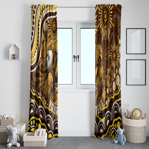 Personalized Hawthorn Hawks AFL Mascot Window Curtain Aboriginal Dot Art - Dreamtime Football Mascot