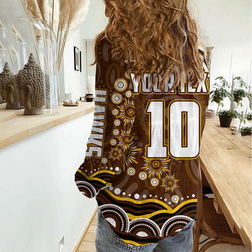 Personalized Hawthorn Hawks AFL Mascot Women Casual Shirt Aboriginal Dot Art - Dreamtime Football Mascot