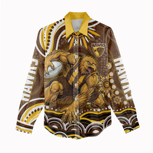 Personalized Hawthorn Hawks AFL Mascot Women Casual Shirt Aboriginal Dot Art - Dreamtime Football Mascot