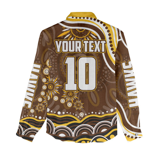 Personalized Hawthorn Hawks AFL Mascot Women Casual Shirt Aboriginal Dot Art - Dreamtime Football Mascot
