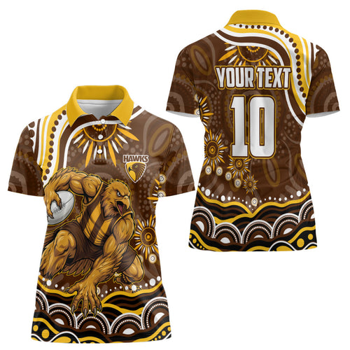 Personalized Hawthorn Hawks AFL Mascot Women Polo Shirt Aboriginal Dot Art - Dreamtime Football Mascot