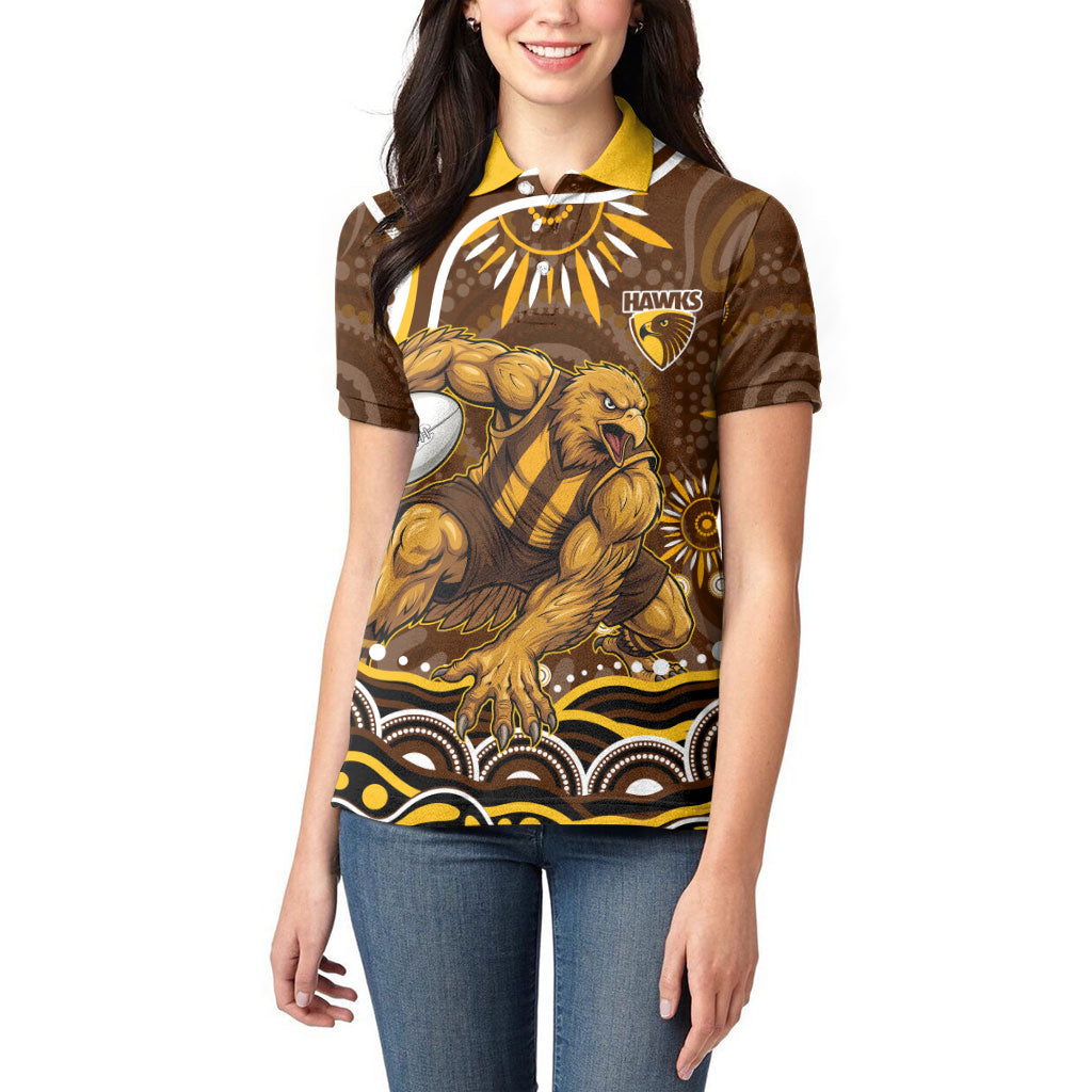 Personalized Hawthorn Hawks AFL Mascot Women Polo Shirt Aboriginal Dot Art - Dreamtime Football Mascot