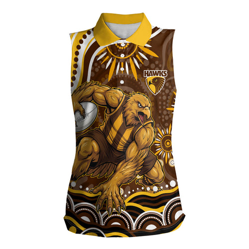 Personalized Hawthorn Hawks AFL Mascot Women Sleeveless Polo Shirt Aboriginal Dot Art - Dreamtime Football Mascot