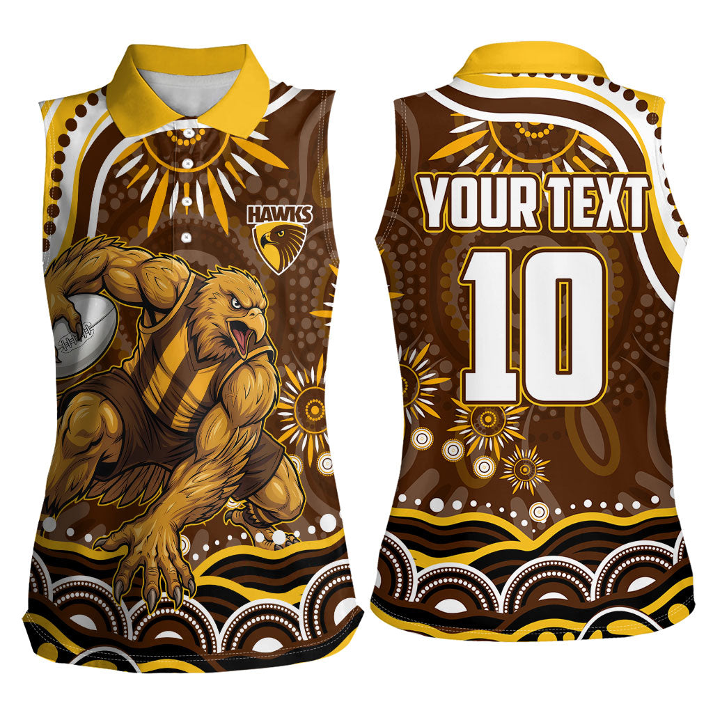 Personalized Hawthorn Hawks AFL Mascot Women Sleeveless Polo Shirt Aboriginal Dot Art - Dreamtime Football Mascot