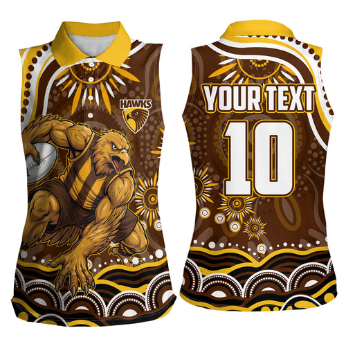 Personalized Hawthorn Hawks AFL Mascot Women Sleeveless Polo Shirt Aboriginal Dot Art - Dreamtime Football Mascot