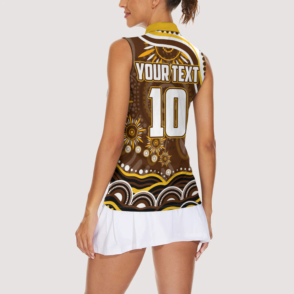Personalized Hawthorn Hawks AFL Mascot Women Sleeveless Polo Shirt Aboriginal Dot Art - Dreamtime Football Mascot