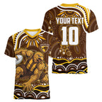 Personalized Hawthorn Hawks AFL Mascot Women V-Neck T-Shirt Aboriginal Dot Art - Dreamtime Football Mascot