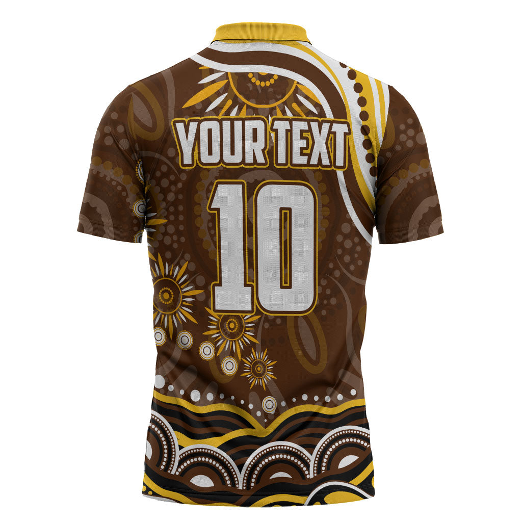 Personalized Hawthorn Hawks AFL Mascot Zipper Polo Shirt Aboriginal Dot Art - Dreamtime Football Mascot