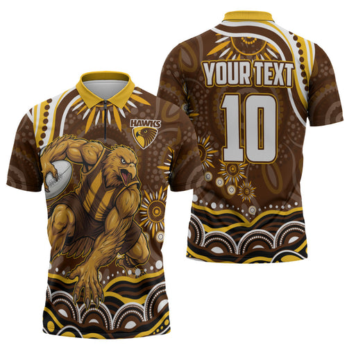 Personalized Hawthorn Hawks AFL Mascot Zipper Polo Shirt Aboriginal Dot Art - Dreamtime Football Mascot