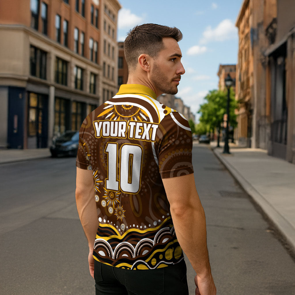 Personalized Hawthorn Hawks AFL Mascot Zipper Polo Shirt Aboriginal Dot Art - Dreamtime Football Mascot