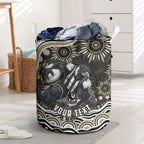 Personalized Collingwood Magpies Football Laundry Basket Aboriginal Dot Art - Dreamtime Football Mascot