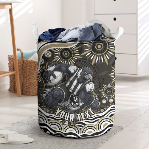 Personalized Collingwood Magpies Football Laundry Basket Aboriginal Dot Art - Dreamtime Football Mascot