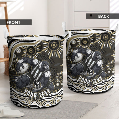 Personalized Collingwood Magpies Football Laundry Basket Aboriginal Dot Art - Dreamtime Football Mascot