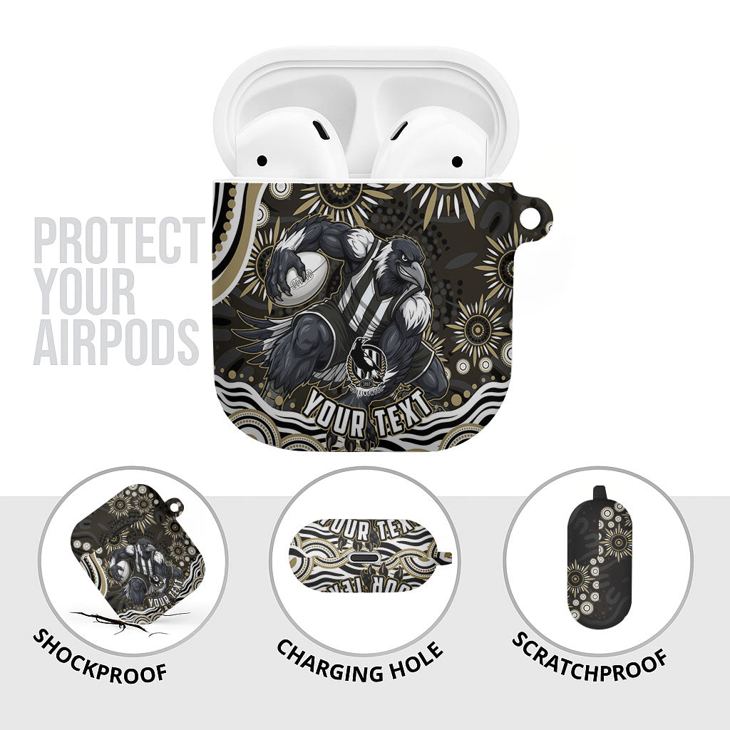 Personalized Collingwood Magpies Football AirPods Case Aboriginal Dot Art - Dreamtime Football Mascot