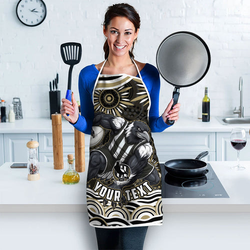 Personalized Collingwood Magpies Football Apron Aboriginal Dot Art - Dreamtime Football Mascot