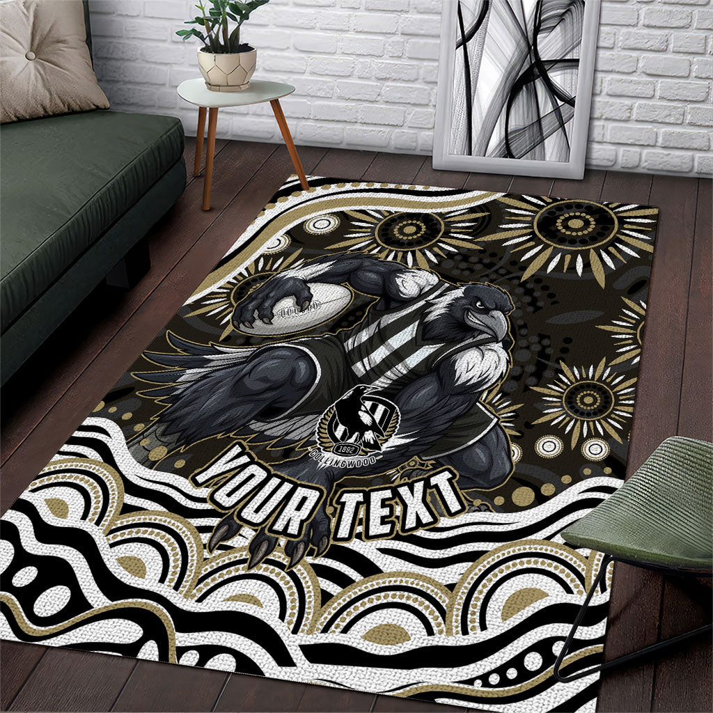 Personalized Collingwood Magpies Football Area Rug Aboriginal Dot Art - Dreamtime Football Mascot