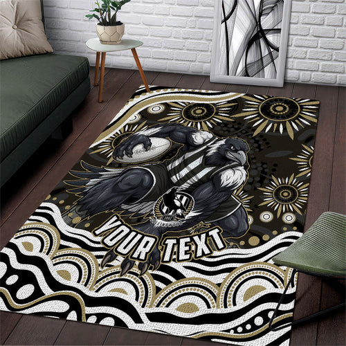 Personalized Collingwood Magpies Football Area Rug Aboriginal Dot Art - Dreamtime Football Mascot