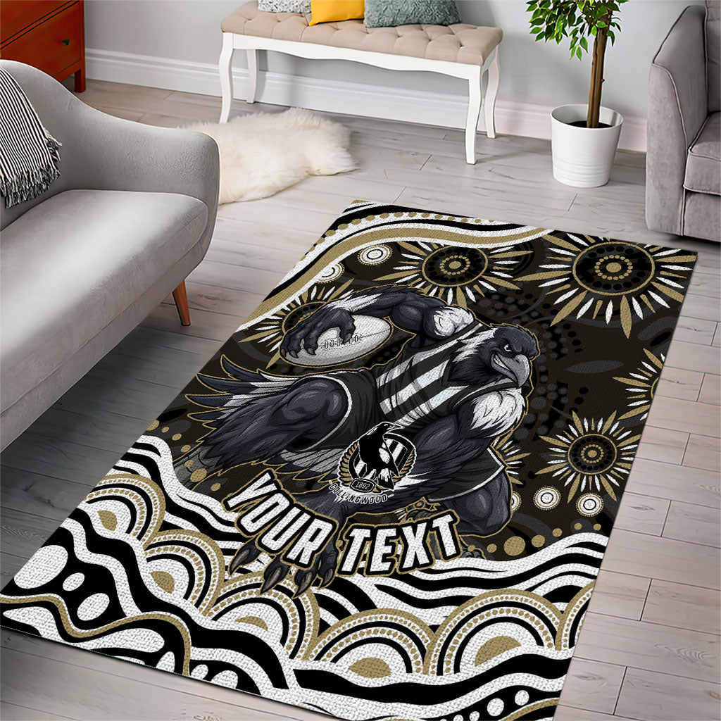 Personalized Collingwood Magpies Football Area Rug Aboriginal Dot Art - Dreamtime Football Mascot
