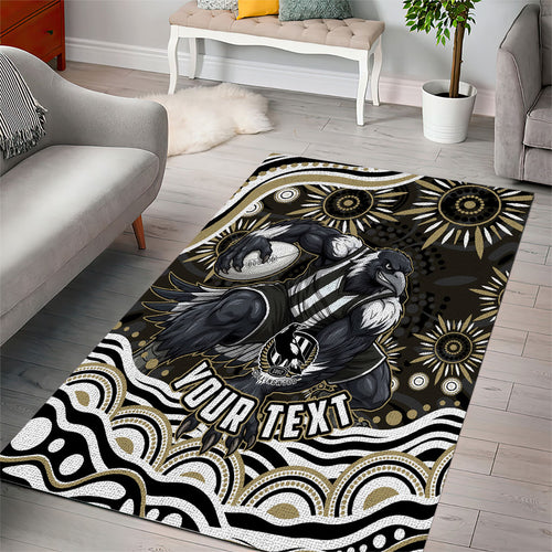 Personalized Collingwood Magpies Football Area Rug Aboriginal Dot Art - Dreamtime Football Mascot