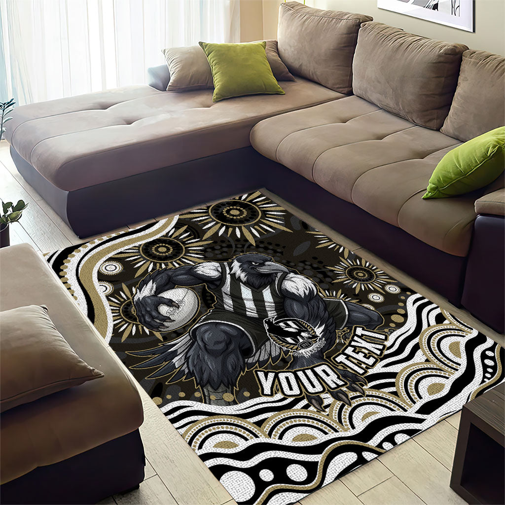 Personalized Collingwood Magpies Football Area Rug Aboriginal Dot Art - Dreamtime Football Mascot