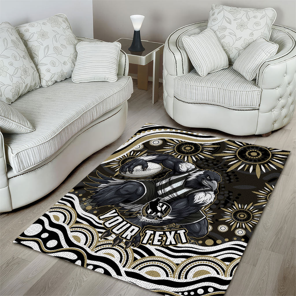 Personalized Collingwood Magpies Football Area Rug Aboriginal Dot Art - Dreamtime Football Mascot
