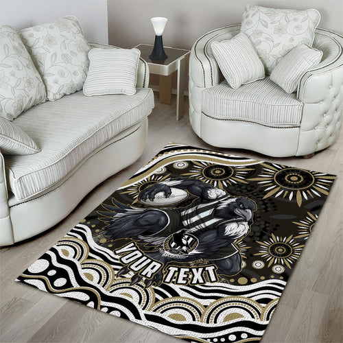 Personalized Collingwood Magpies Football Area Rug Aboriginal Dot Art - Dreamtime Football Mascot