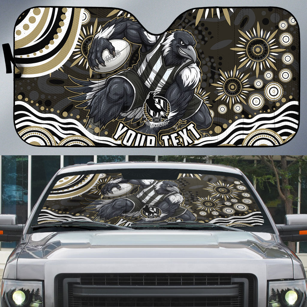 Personalized Collingwood Magpies Football Auto Sun Shade Aboriginal Dot Art - Dreamtime Football Mascot