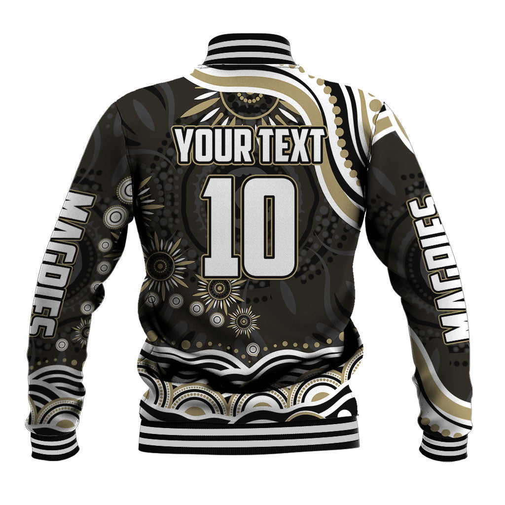 Personalized Collingwood Magpies Football Baseball Jacket Aboriginal Dot Art - Dreamtime Football Mascot