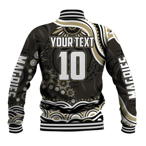 Personalized Collingwood Magpies Football Baseball Jacket Aboriginal Dot Art - Dreamtime Football Mascot