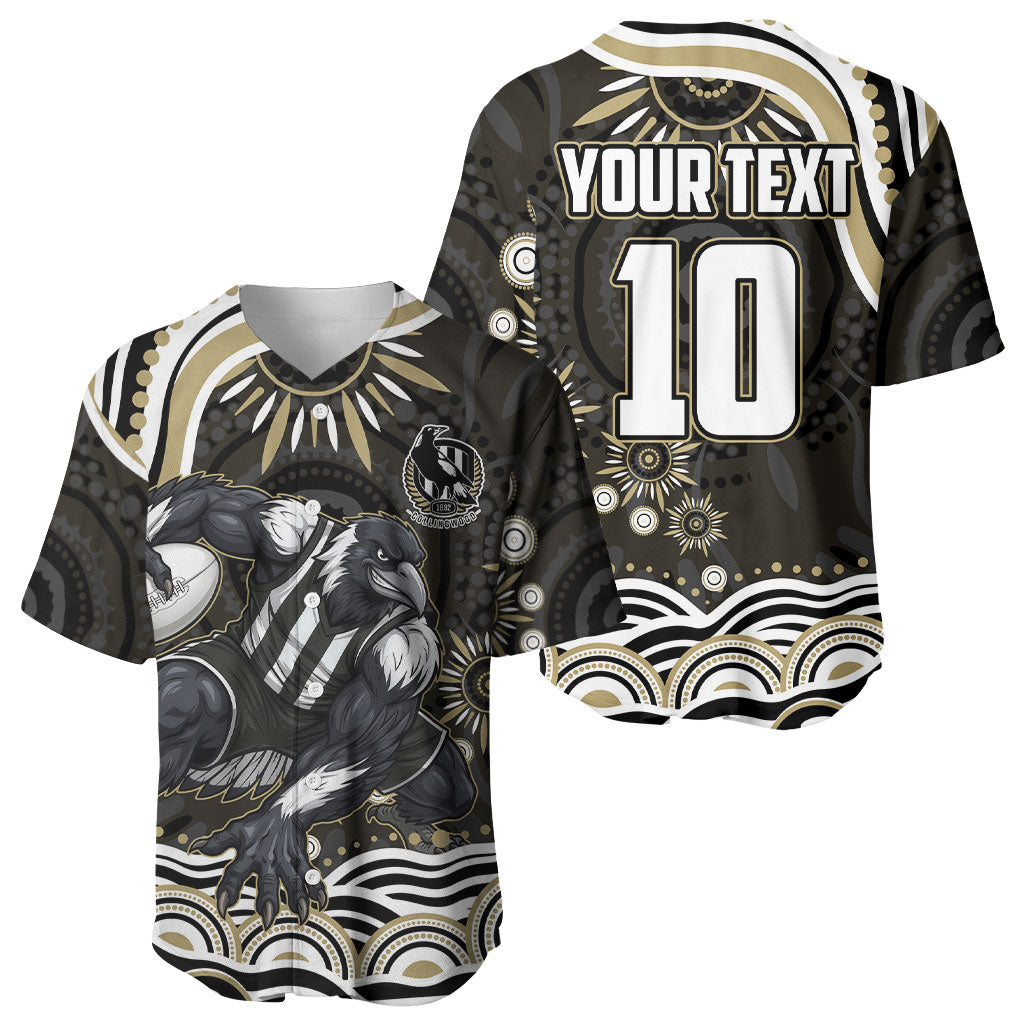 Personalized Collingwood Magpies Football Baseball Jersey Aboriginal Dot Art - Dreamtime Football Mascot