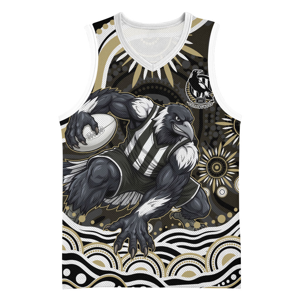 Personalized Collingwood Magpies Football Basketball Jersey Aboriginal Dot Art - Dreamtime Football Mascot